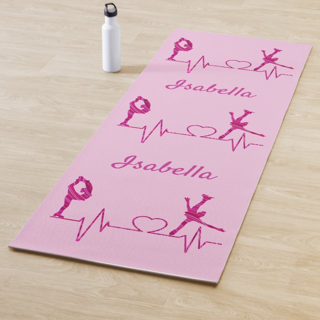 Figure Skating yoga mat heartbeat pink swirl (In Situ)