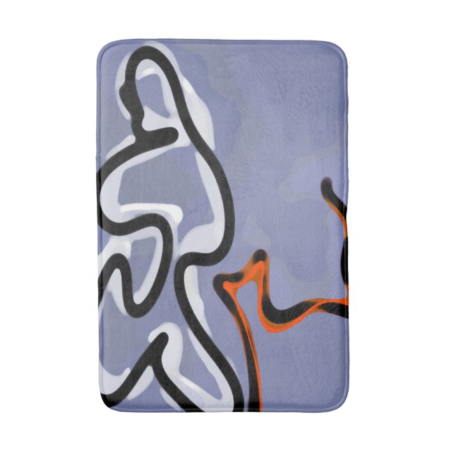 Figure with Feline: Abstract Blue, Orange, B & W Bath Mat (Front Vertical)