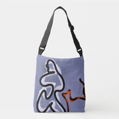 Figure with Feline Abstract Blue Orange B  W Crossbody Bag