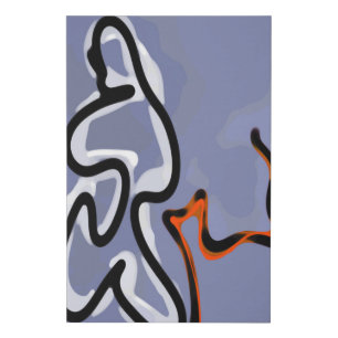 Figure with Feline: Abstract Blue, Orange, B & W Faux Canvas Print
