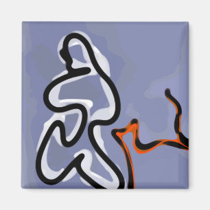 Figure with Feline: Abstract Blue, Orange, B & W Magnet