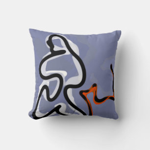 Figure with Feline: Abstract Blue, Orange, B & W Throw Pillow