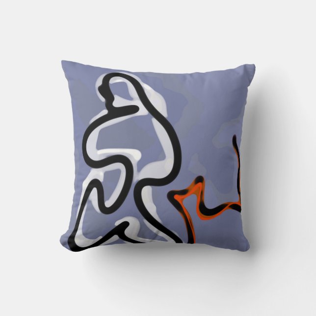 Figure with Feline: Abstract Blue, Orange, B & W Throw Pillow (Front)