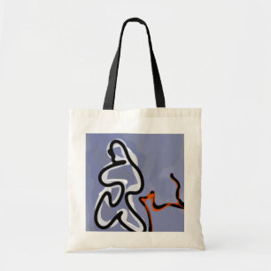 Figure with Feline: Abstract Blue, Orange, B & W Tote Bag