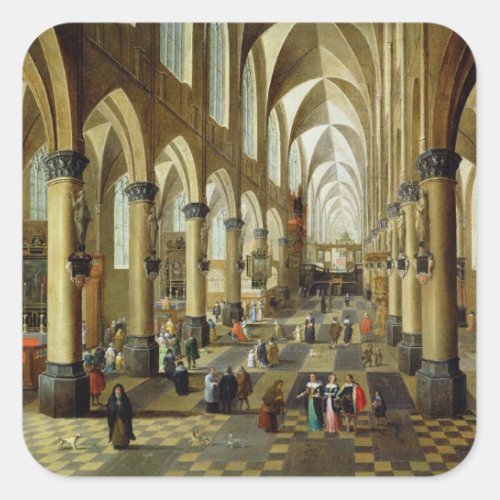 Figures gathered in a Church Interior Square Sticker