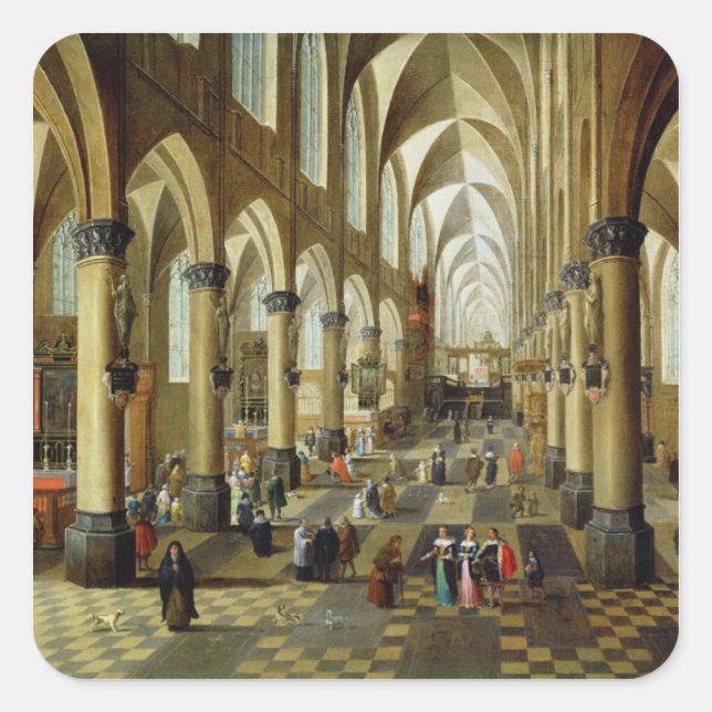 Figures gathered in a Church Interior Square Sticker (Front)