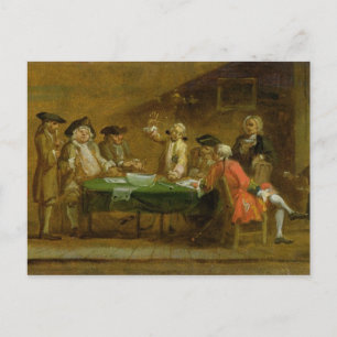 Figures in a Tavern or Coffee House, 1720s (oil on Postcard
