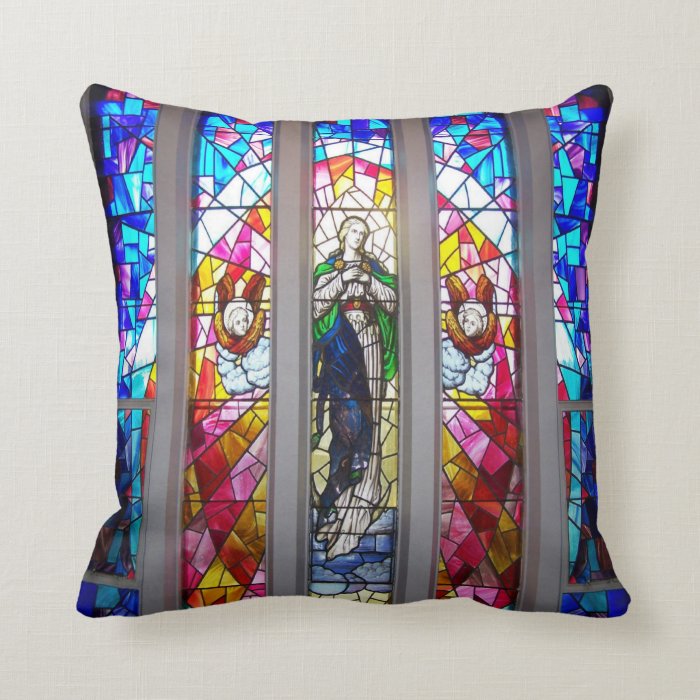 Figures in Stained Glass Window Pillow