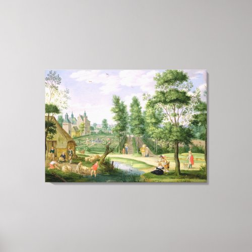 Figures in the Grounds of a Country House Canvas Print