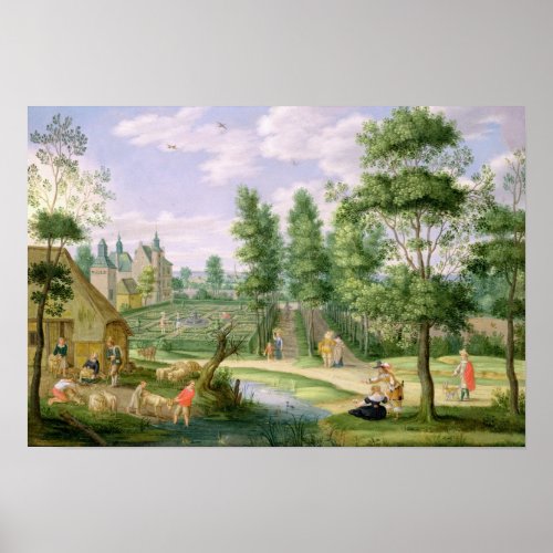Figures in the Grounds of a Country House Poster