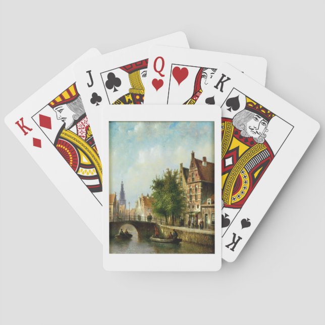 Figures on a Canal, Amsterdam (oil on panel) Poker Cards (Back)