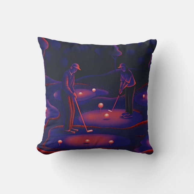 Figures Reaching for Celestial Bodies Throw Pillow (Front)