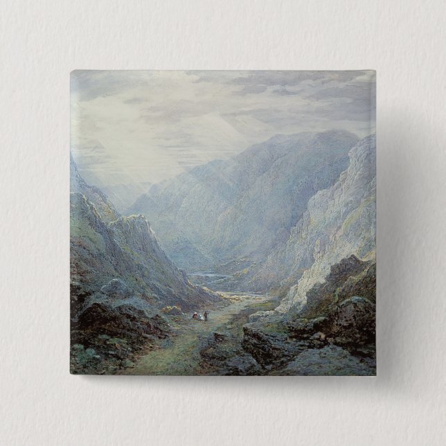 Figures Resting On The Pathway Through A Rocky Gor Pinback Button (Front)