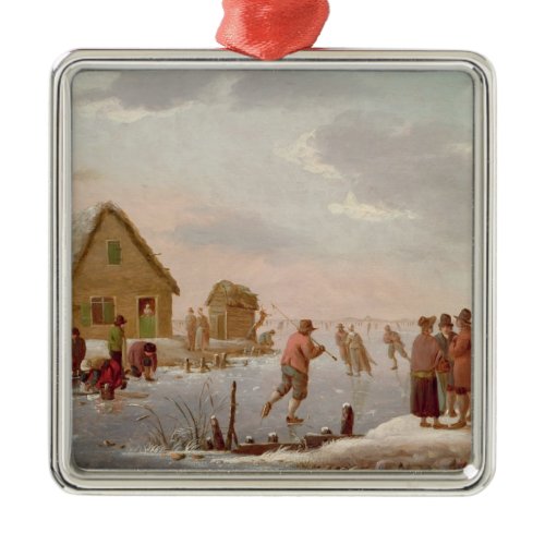Figures Skating in a Winter Landscape Metal Ornament