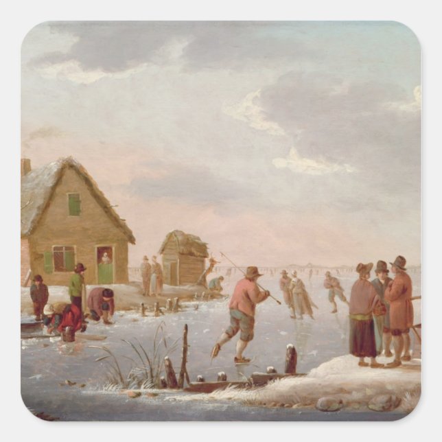 Figures Skating in a Winter Landscape Square Sticker (Front)
