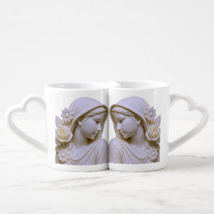 Figurine Art with Roses Coffee Mug Set