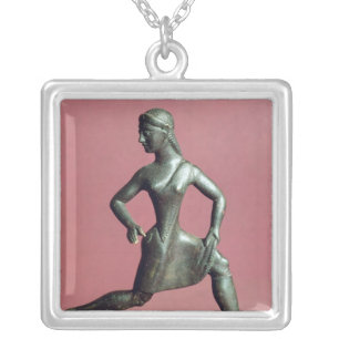 Figurine of a girl running, silver plated necklace