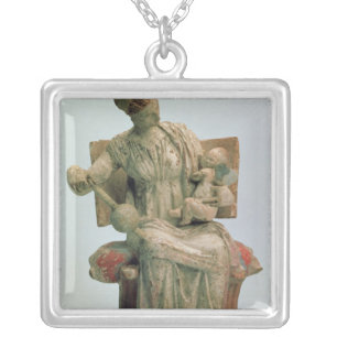Figurine of Aphrodite playing with Eros Silver Plated Necklace