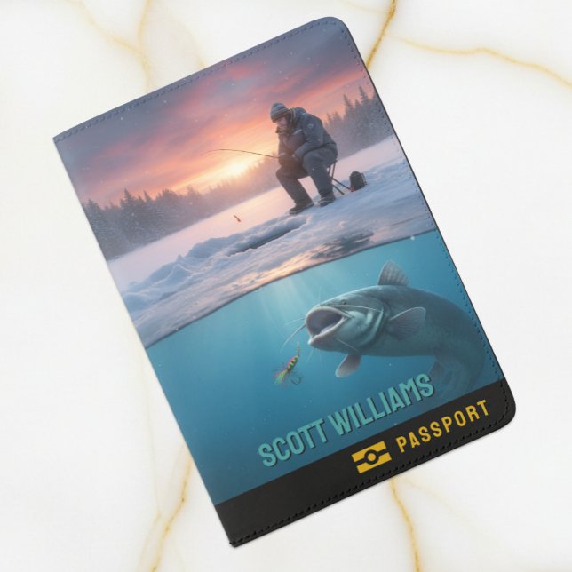 Fiherman Passport, Name, Holiday, Ice Fishing Passport Holder (Ice Fishing Passport Cover / Catfish, Name)
