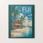 Fiji Beach Hut Travel Art Vintage Jigsaw Puzzle<br><div class="desc">Fiji retro vector travel design. Fiji is a tropical paradise in the South Pacific,  known for its crystal-clear waters,  coral reefs,  and lush island landscapes.</div>