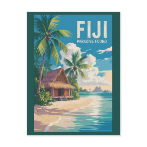 Fiji Beach Hut Travel Art Vintage Postcard