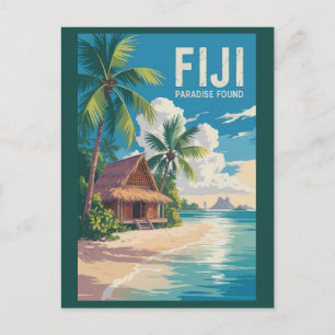 Fiji Beach Hut Travel Art Vintage Postcard