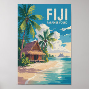 Fiji Beach Hut Travel Art Vintage Poster