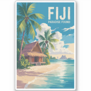 Fiji Beach Hut Travel Art Vintage Sticker