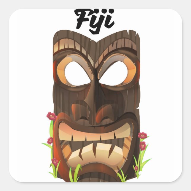 Fiji carved mask square sticker (Front)