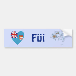 Fiji Flag Heart + Map Bumper Sticker