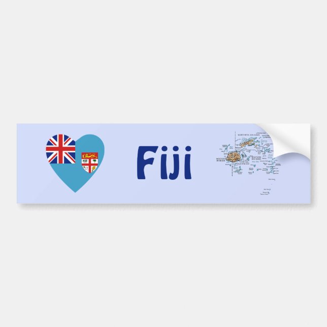 Fiji Flag Heart + Map Bumper Sticker (Front)