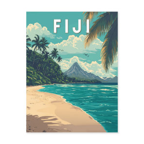 Fiji Illustration Travel Art Vintage Postcard