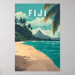 Fiji Illustration Travel Art Vintage Poster