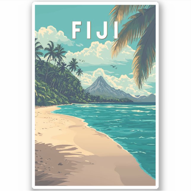 Fiji Illustration Travel Art Vintage Sticker (Front)