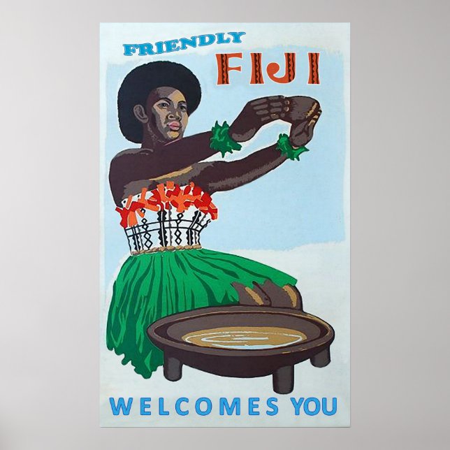 Fiji island, native woman with traditional welcome poster (Front)
