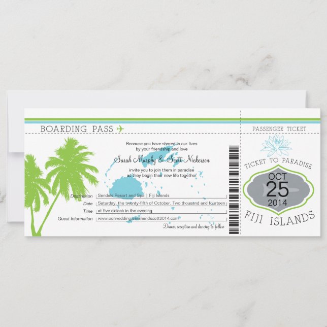 Fiji Islands Boarding Pass Wedding Invitation (Front)