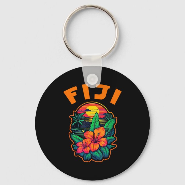 Fiji Islands Pacific Ocean Trocal Flowers Beach Va Keychain (Front)