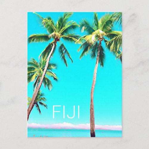 Fiji Islands tropical coconut palm trees travel Postcard