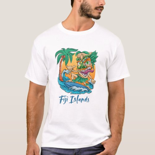 Fiji Islands Vacation Surfing Beach Trip Palm Tree T_Shirt