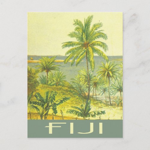 Fiji islands vintage travel style postcard