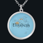 Fiji Map   Name Necklace<br><div class="desc">The design for this charming pendant features an editable name over a map of Fiji on a sky blue background. The featured name can be changed to any name or text of your choice, creating a personalized gift for a Fijian friend or loved one. Font and background colors can also...</div>