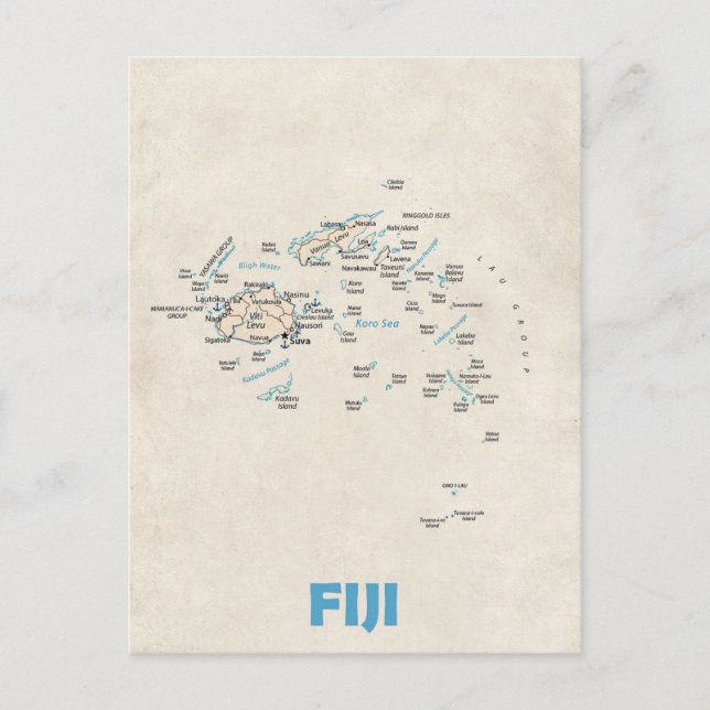Fiji map postcard (Front)