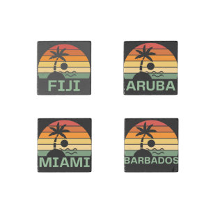 Fiji Miami Aruba Barbados Palm Trees Summer Beach Stone Magnet