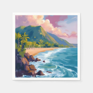 Fiji Mountains Coastline Travel Painting Napkins