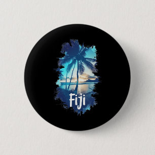 Fiji Palm Trees Beach Sunset Vacation Souvenir For Button