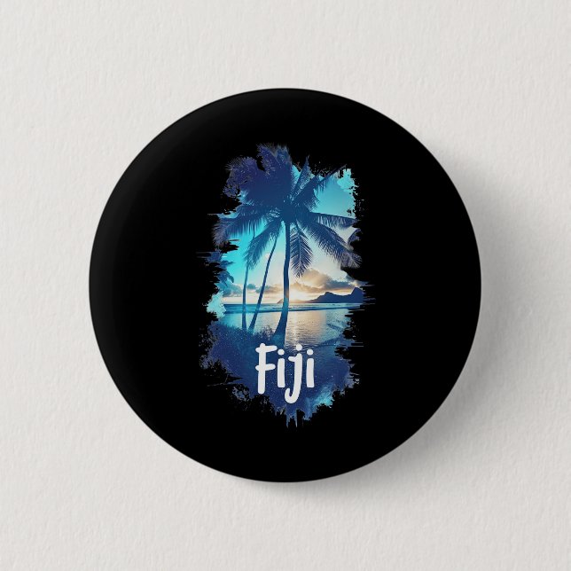 Fiji Palm Trees Beach Sunset Vacation Souvenir For Button (Front)