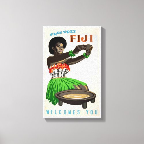 Fiji Restored Vintage Travel Poster Canvas Print