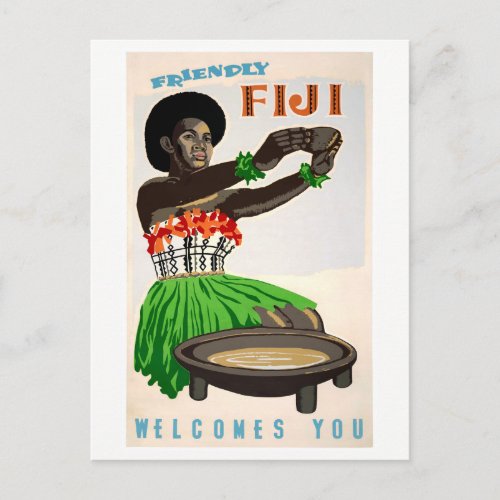 Fiji Restored Vintage Travel Poster Postcard