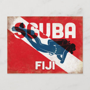 Fiji Scuba Diver - Blue Retro Postcard