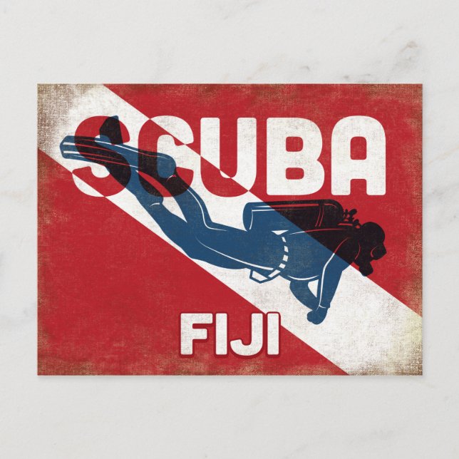 Fiji Scuba Diver - Blue Retro Postcard (Front)